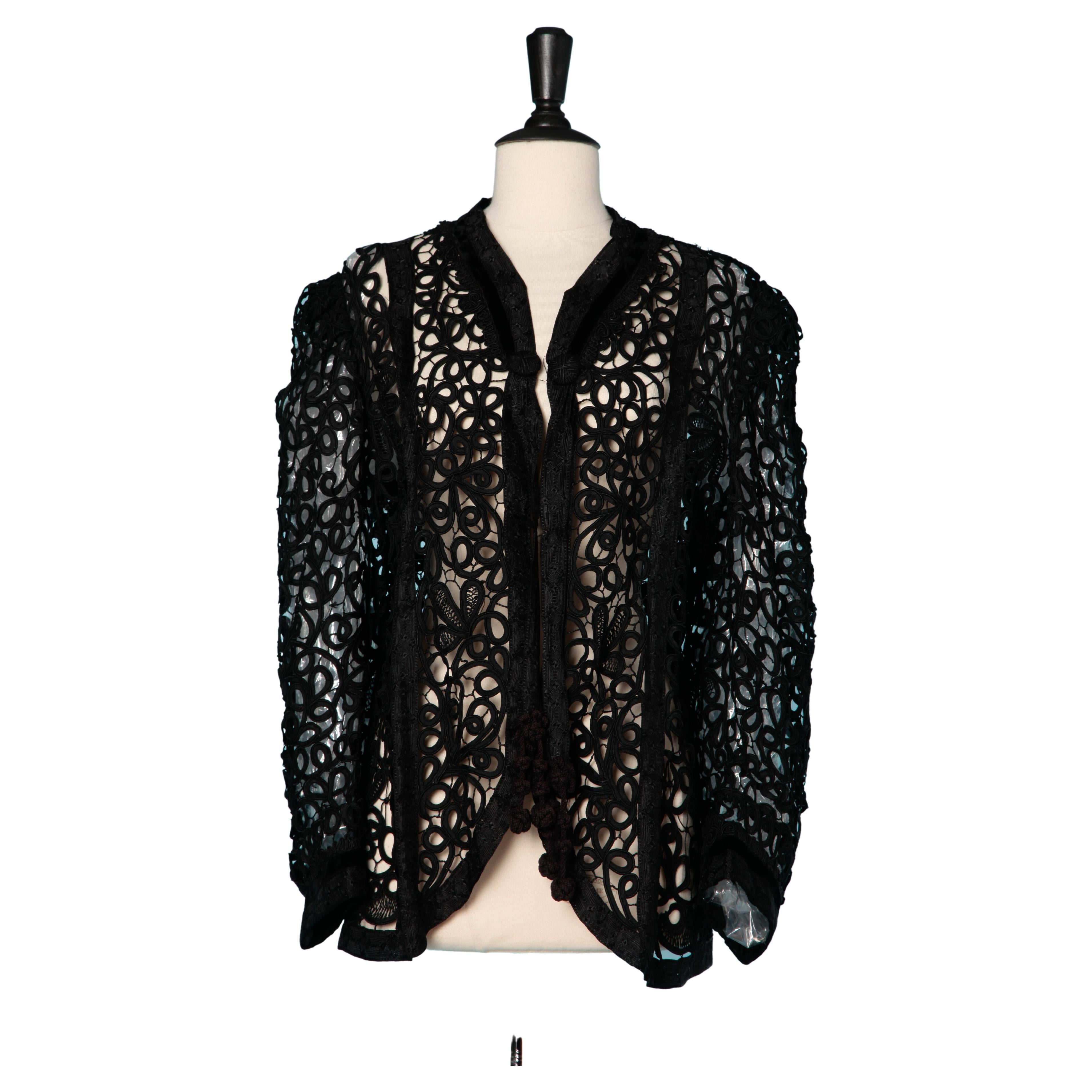 Black ruban jacket in "Luxeuil" and passementerie Circa 1900  For Sale