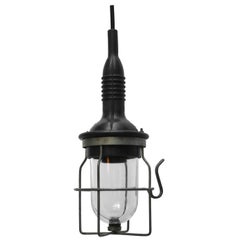 Lampade a sospensione in gomma nera con vetro trasparente industriale vintage