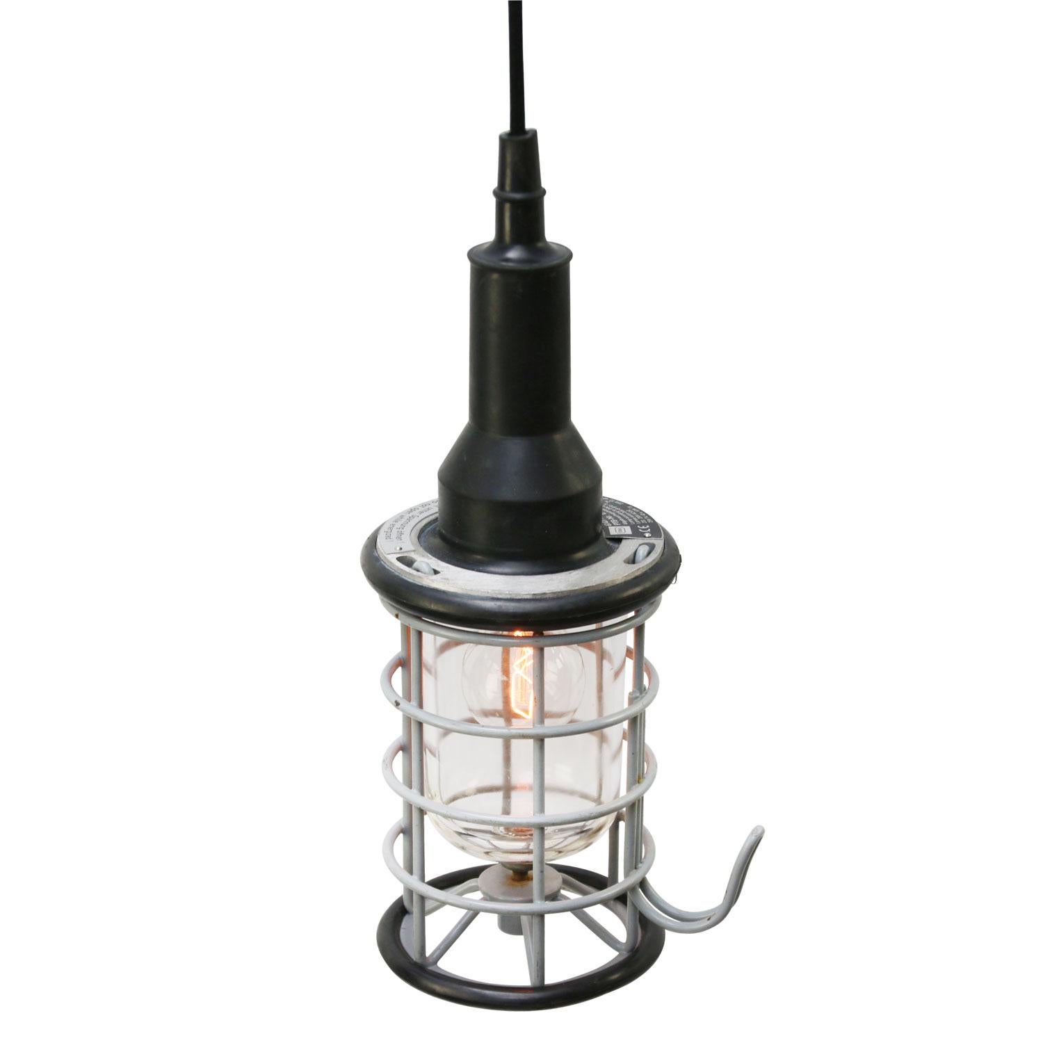 Stahl 6147, Germany
Extra large work light, measures: 2 meter / 80” black cotton wire, clear glass

E27 / E26

Weight: 2.50 kg / 5.5 lb

Priced per individual item. All lamps have been made suitable by international standards for incandescent