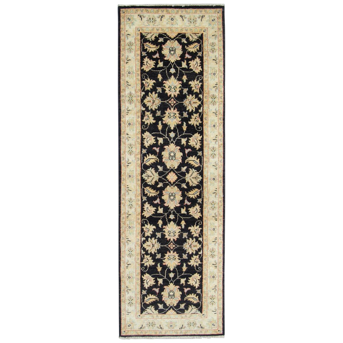 Ziegler Teppich-Läufer, Afghanischer Teppich, handgefertigter schwarzer Teppich