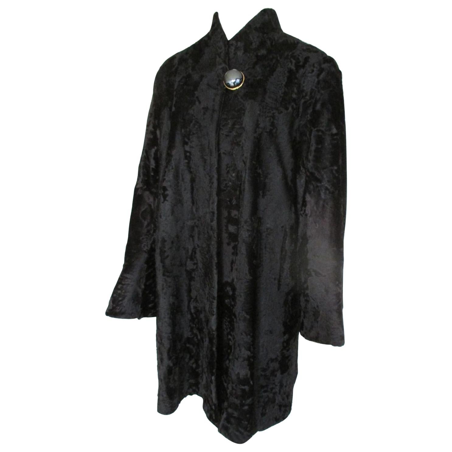  Black Broadtail Lamb Fur Coat For Sale