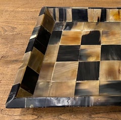 Black, Rust And Cream Square Pattern Bone Rectangular Tray, India, Contemporary