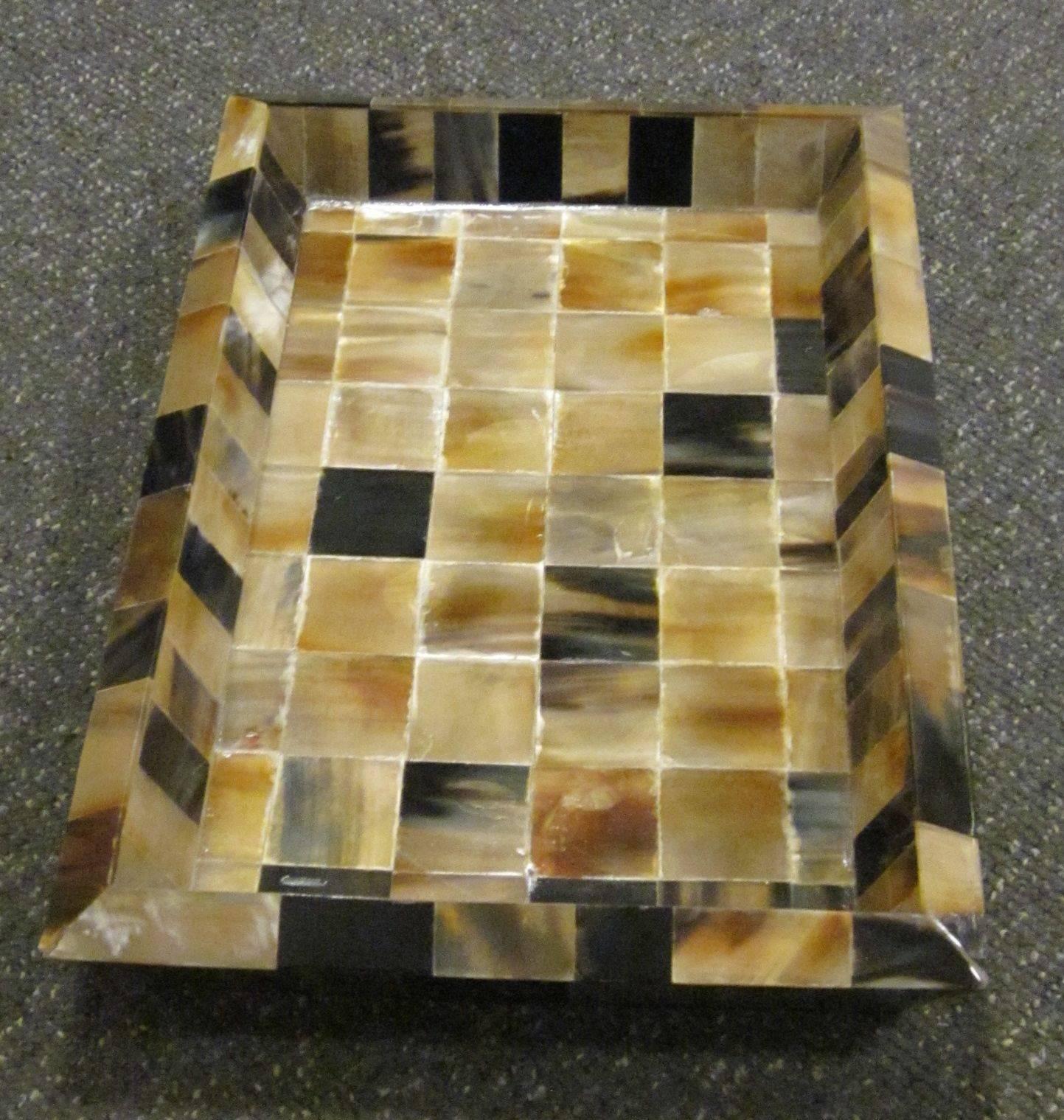 Bandeja Rectangular Patrón Cuadrado Negro, Óxido y Crema, India, Contemporáneo Indio en venta