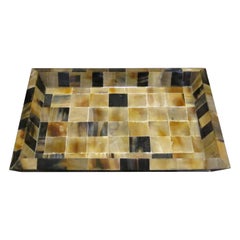 Black, Rust And Cream Square Pattern Rectangular Tray, India, Contemporary