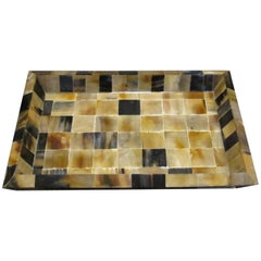 Black, Rust And Cream Square Pattern Rectangular Tray, India, Contemporary
