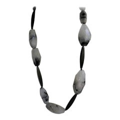 Black Rutilated Quartz Nuggets Graphite 925 Silver Clasp Gemstone Necklace