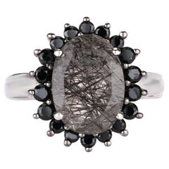 Black Rutile Ring With Black Spinel 5.90 Carats Sterling Silver