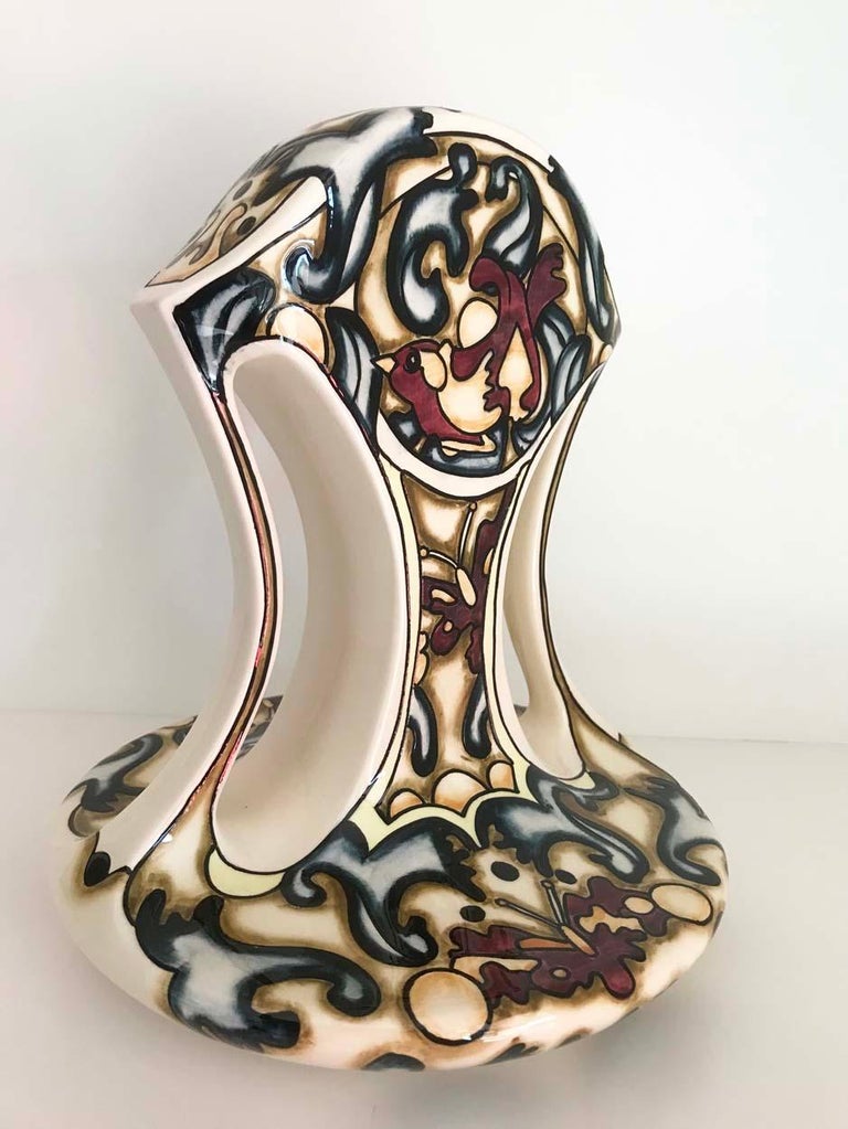 Black Ryden ''Moorcroft'' Tube Lined Pottery Mantel Clock, Circa 2003