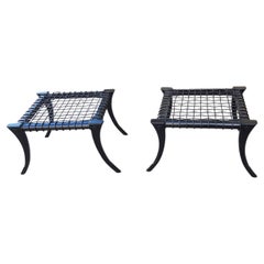 Schwarz Saber Beine und schwarz gewebtes Leder Hocker Customizable Polsterung und Holz