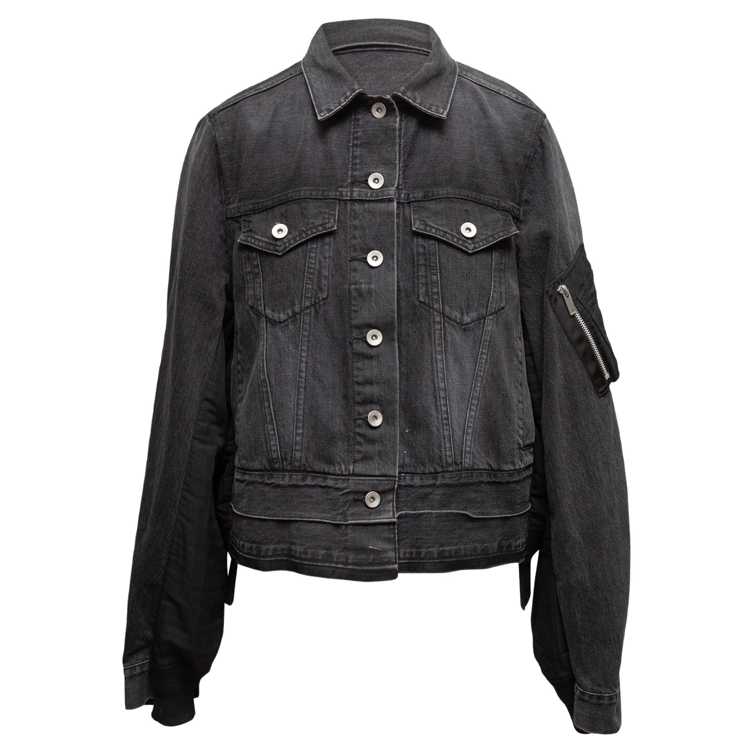 Giacca di jeans nera con patchwork di Sacai Taglia 3 in vendita