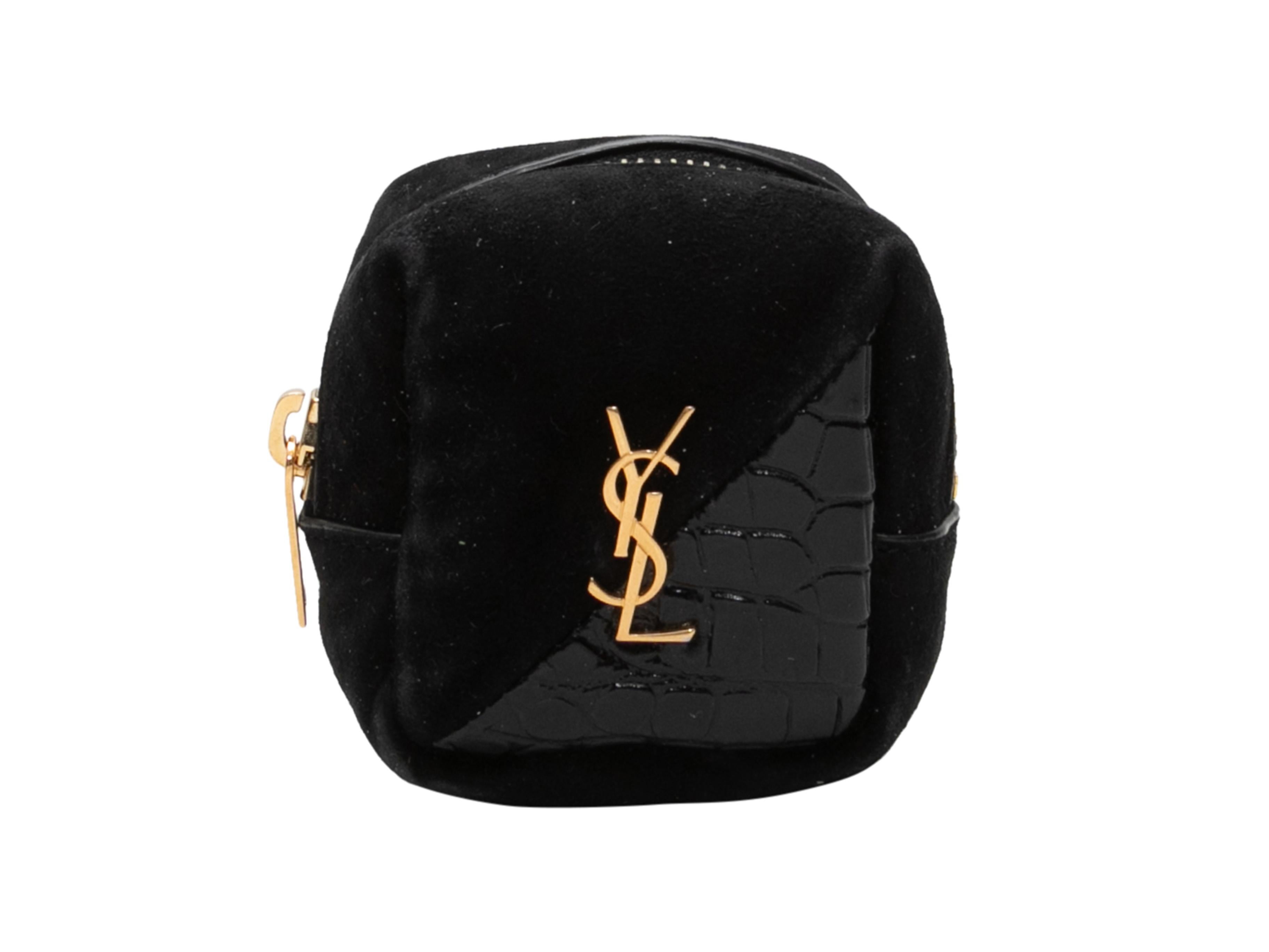  Black Jamie cube keychain by Saint Laurent. Gold-tone hardware. Top zip closure. 3