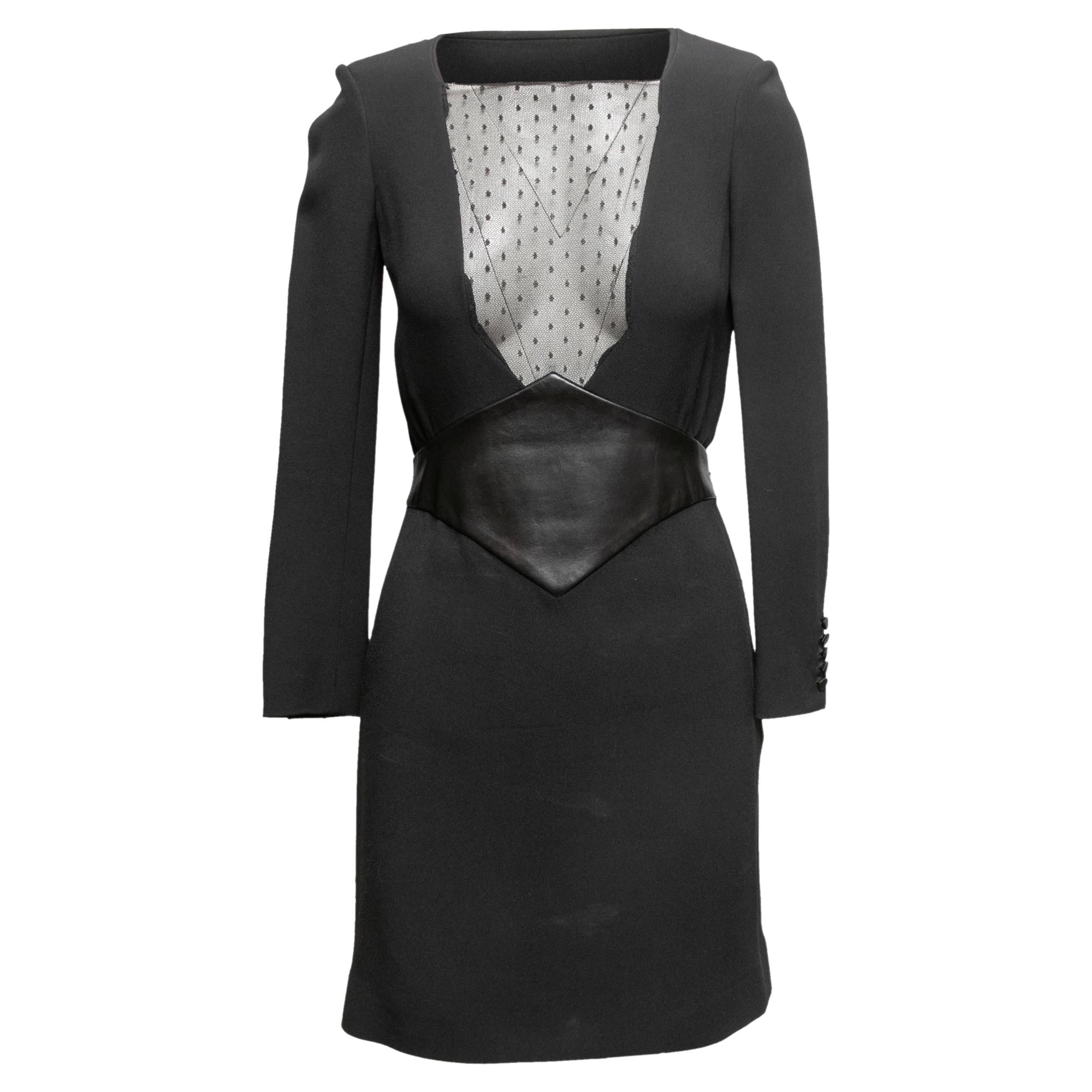 Black Saint Laurent Leather & Mesh-Accented Dress Size US XS For Sale