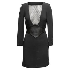 Schwarzes Saint Laurent-Kleid aus Leder und Mesh mit Mesh-Akzenten Größe US XS