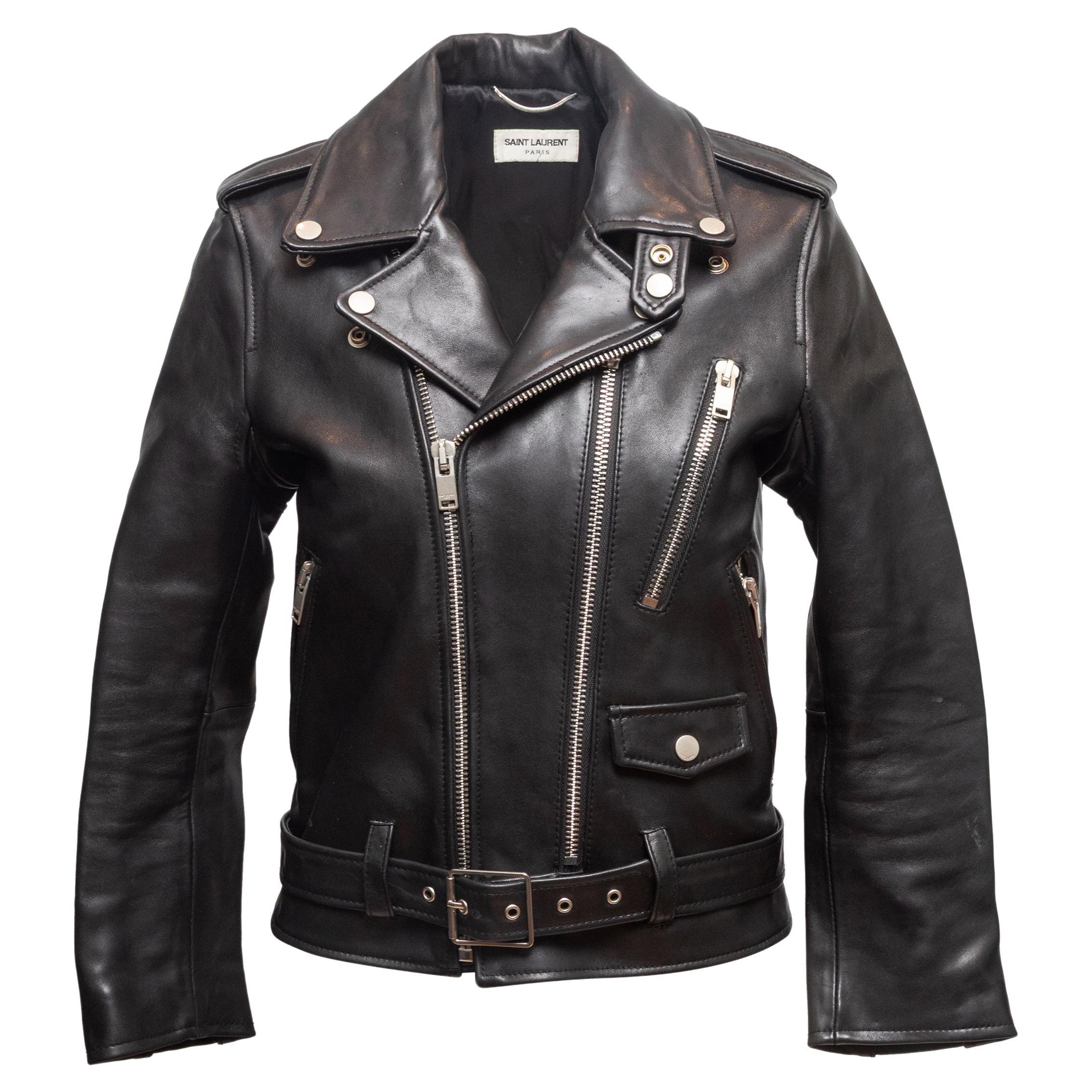Giacca da moto in pelle nera Saint Laurent taglia FR 36