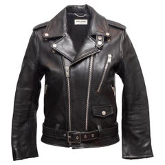 Giacca da moto in pelle nera Saint Laurent taglia FR 36