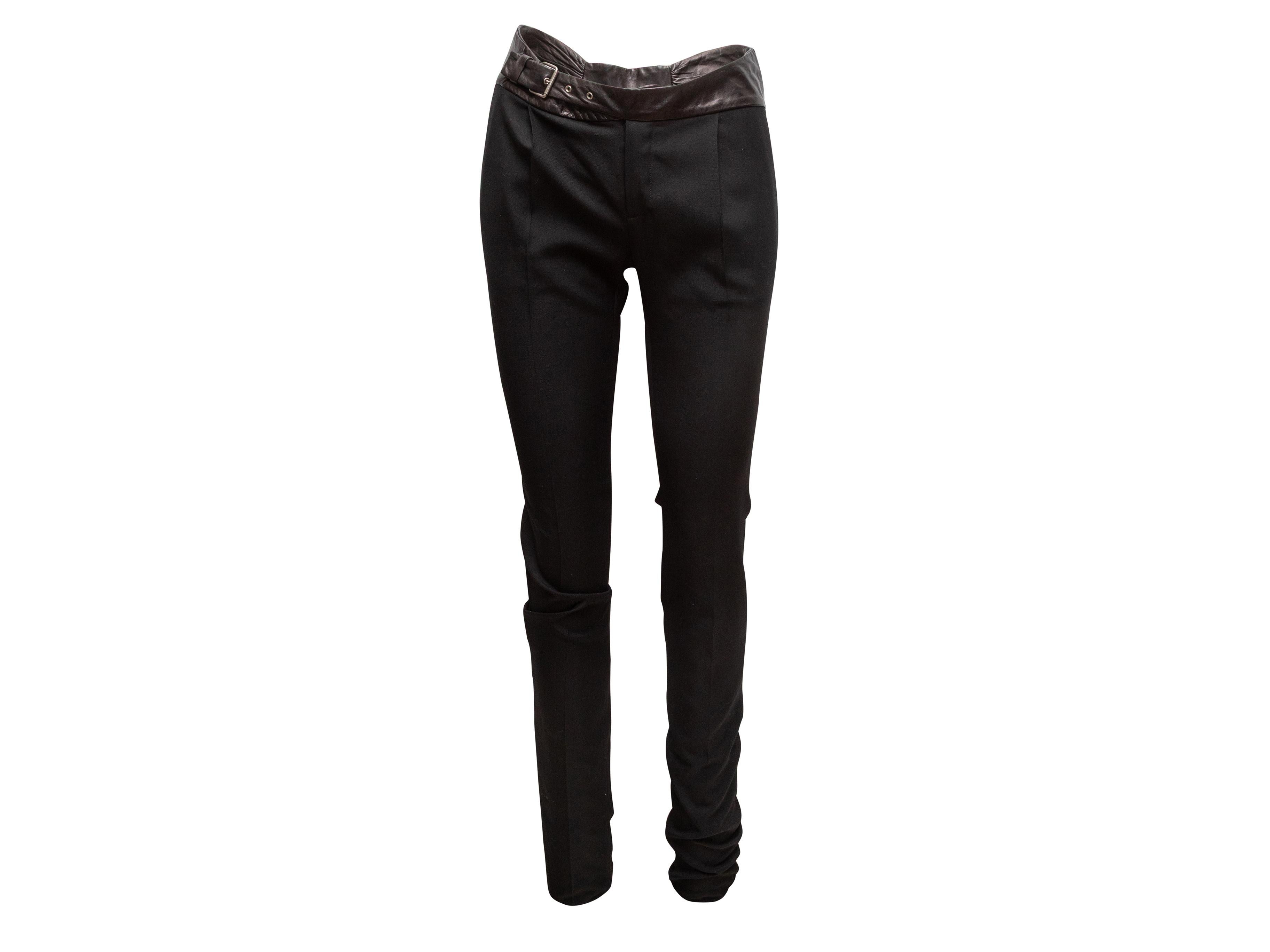 Black Saint Laurent Leather-Trimmed Wool Skinny Pants Size US S In Good Condition For Sale In New York, NY
