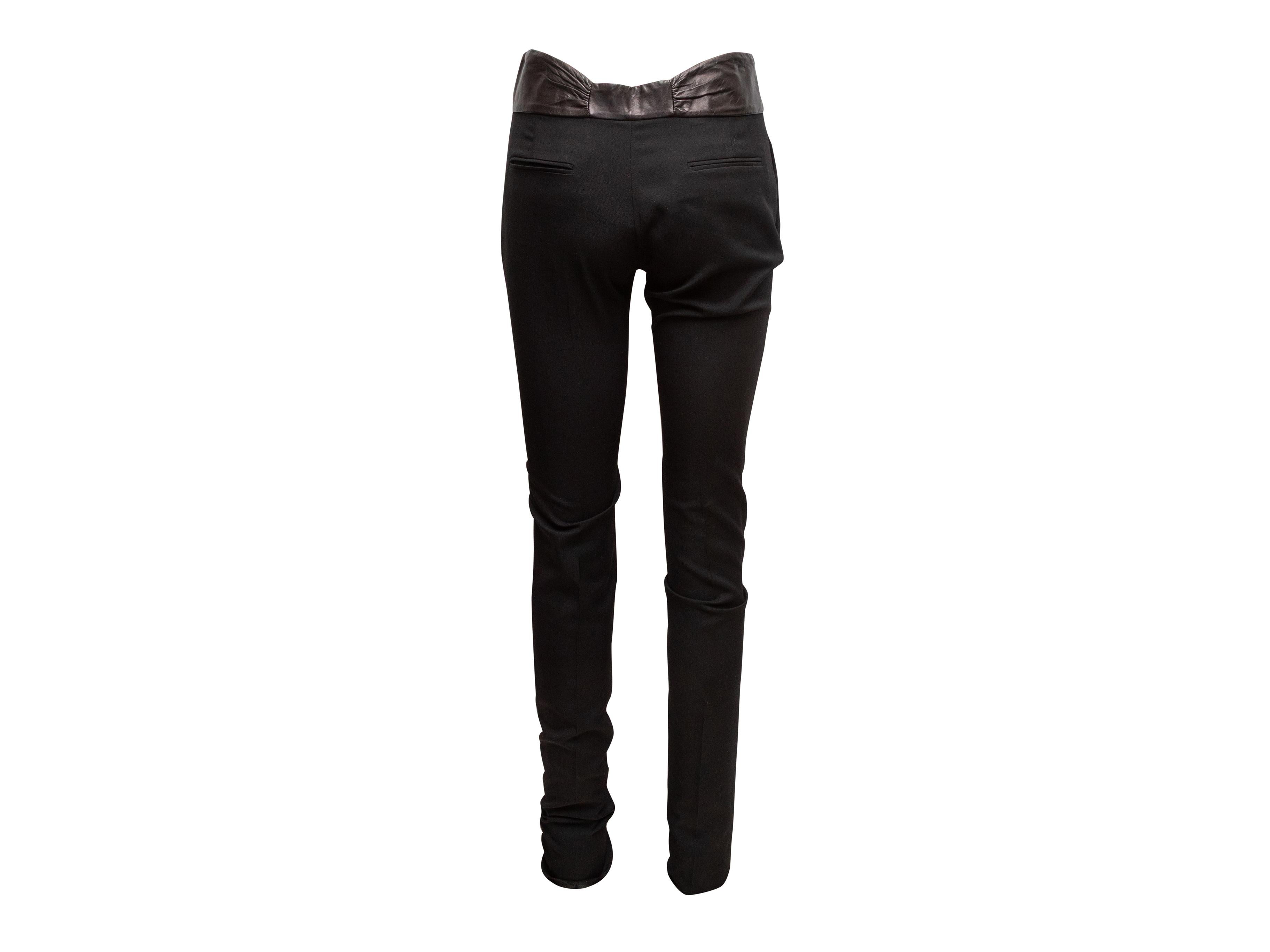 Women's Black Saint Laurent Leather-Trimmed Wool Skinny Pants Size US S For Sale
