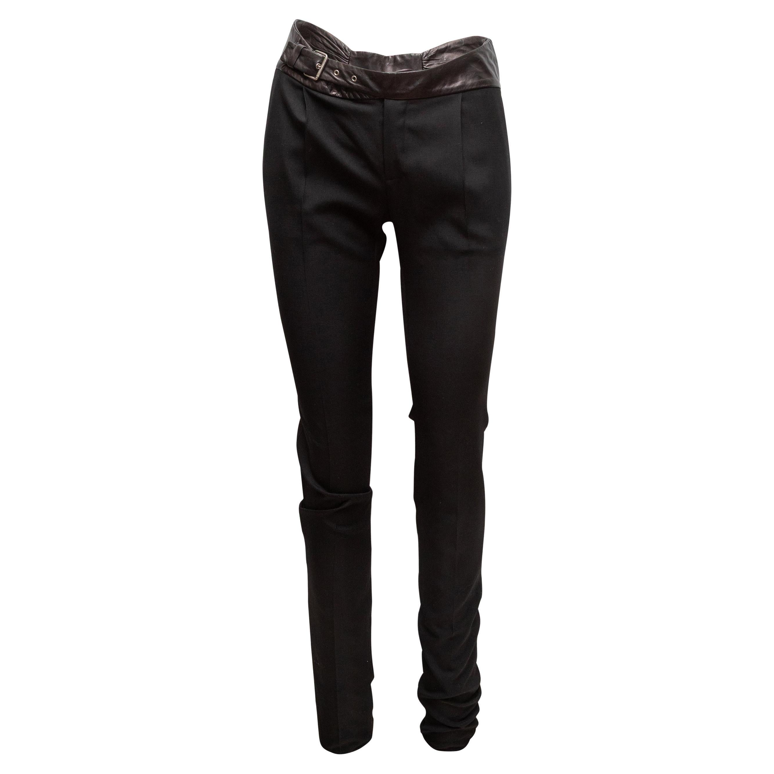 Black Saint Laurent Leather-Trimmed Wool Skinny Pants Size US S For Sale