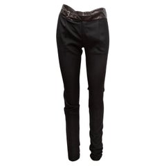Black Saint Laurent Leather-Trimmed Wool Skinny Pants Size US S