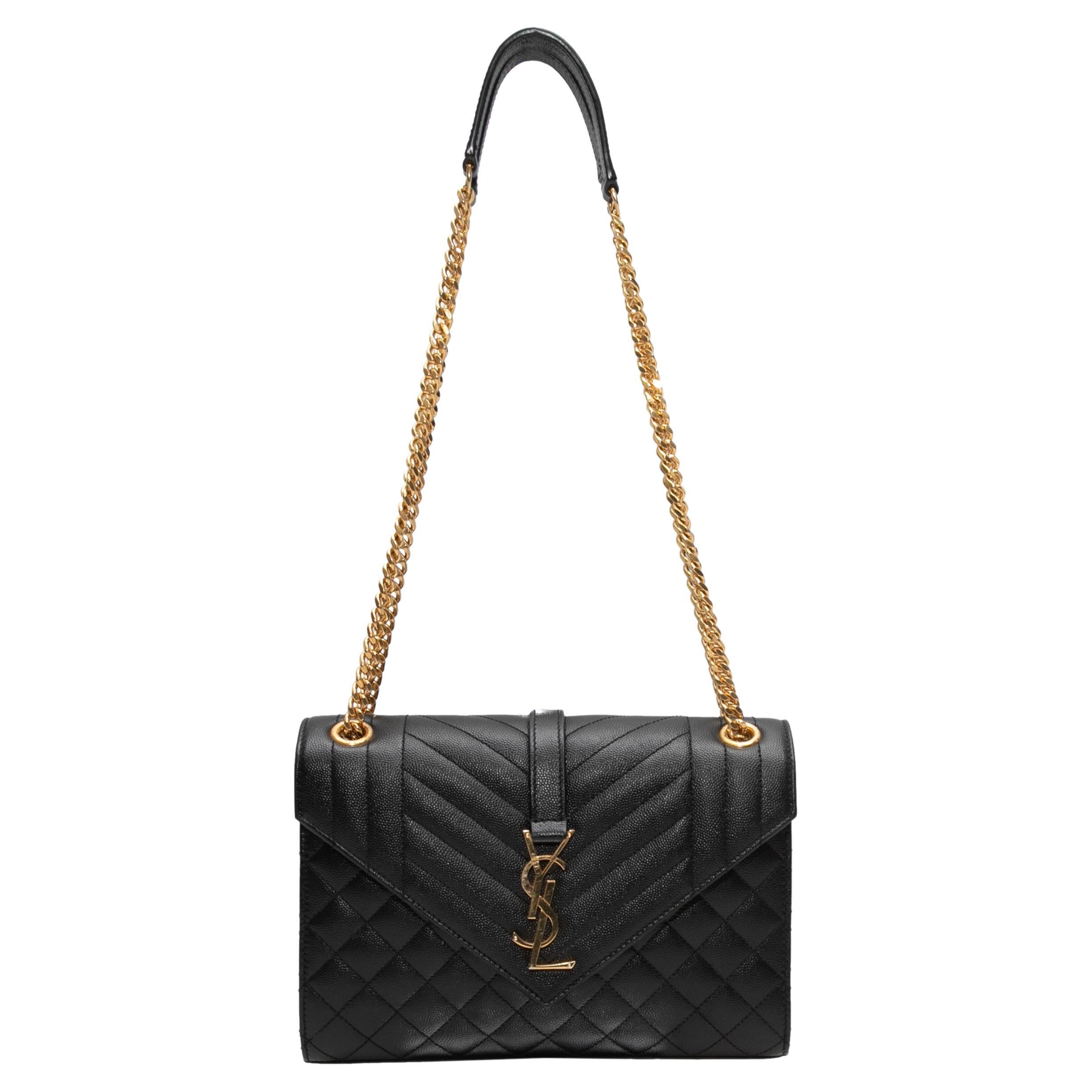 Black Saint Laurent Matelasse Envelope Shoulder Bag For Sale