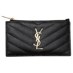 Schwarz Saint Laurent Matelasse Zip Karteninhaber Brieftasche