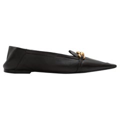 Black Saint Laurent Pointed-Toe Chain-Accented Flats Size 40