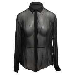 Black Saint Laurent Sheer Long Sleeve Button-Up Top Size US S