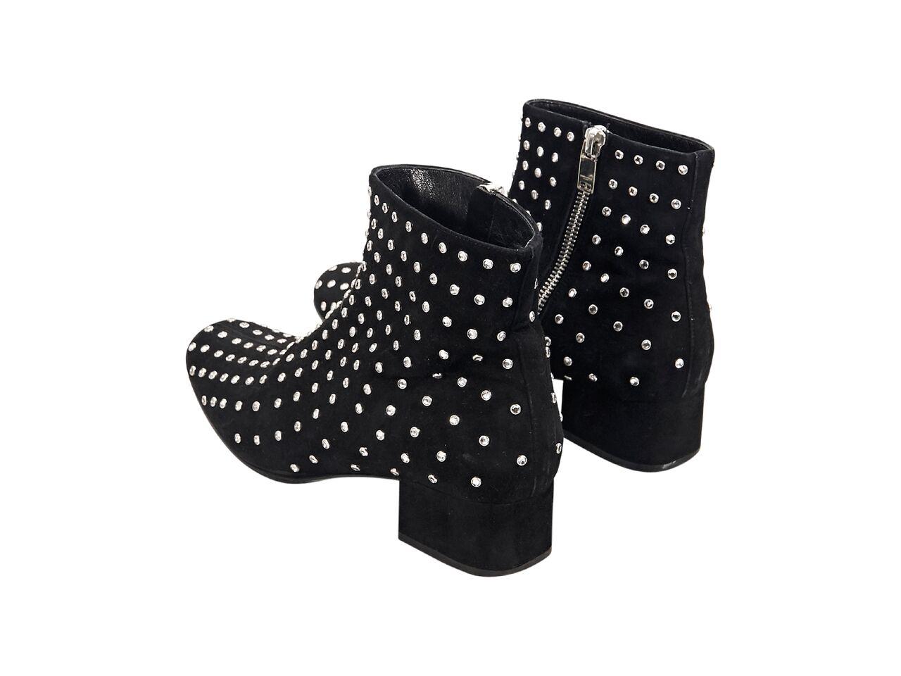 Black Saint Laurent Studded Suede Ankle Boots In Good Condition In New York, NY