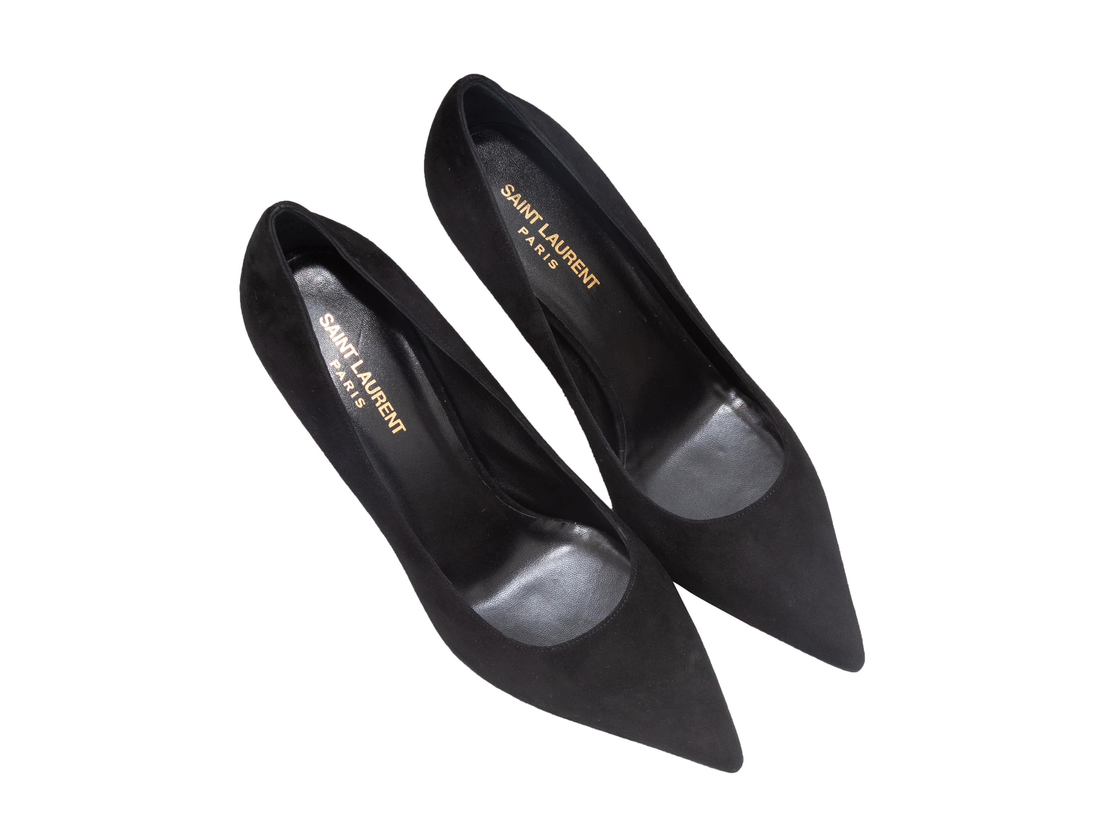 Black suede pointed-toe pumps by Saint Laurent. 3.5