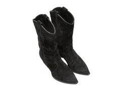 Black Saint Laurent Suede Pointed-Toe Western Boots Size 37.5