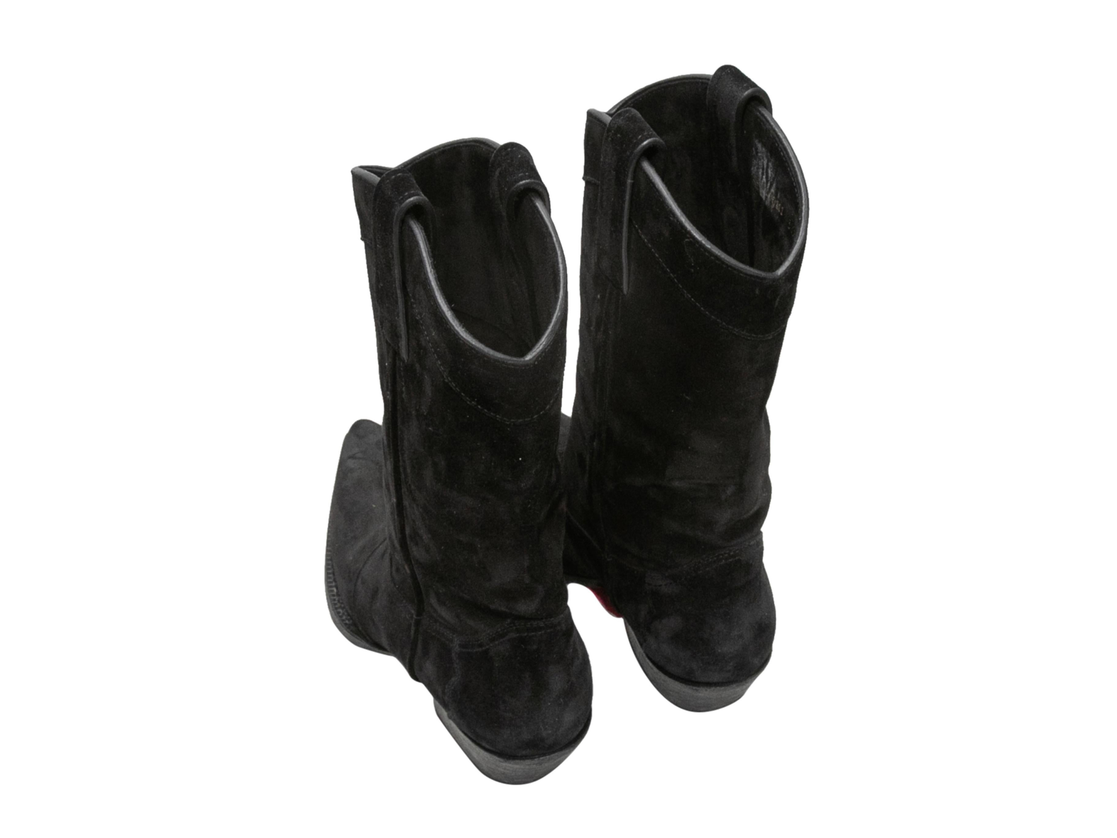 Black Saint Laurent Suede Pointed-Toe Western Boots Size 37.5 In Good Condition For Sale In New York, NY