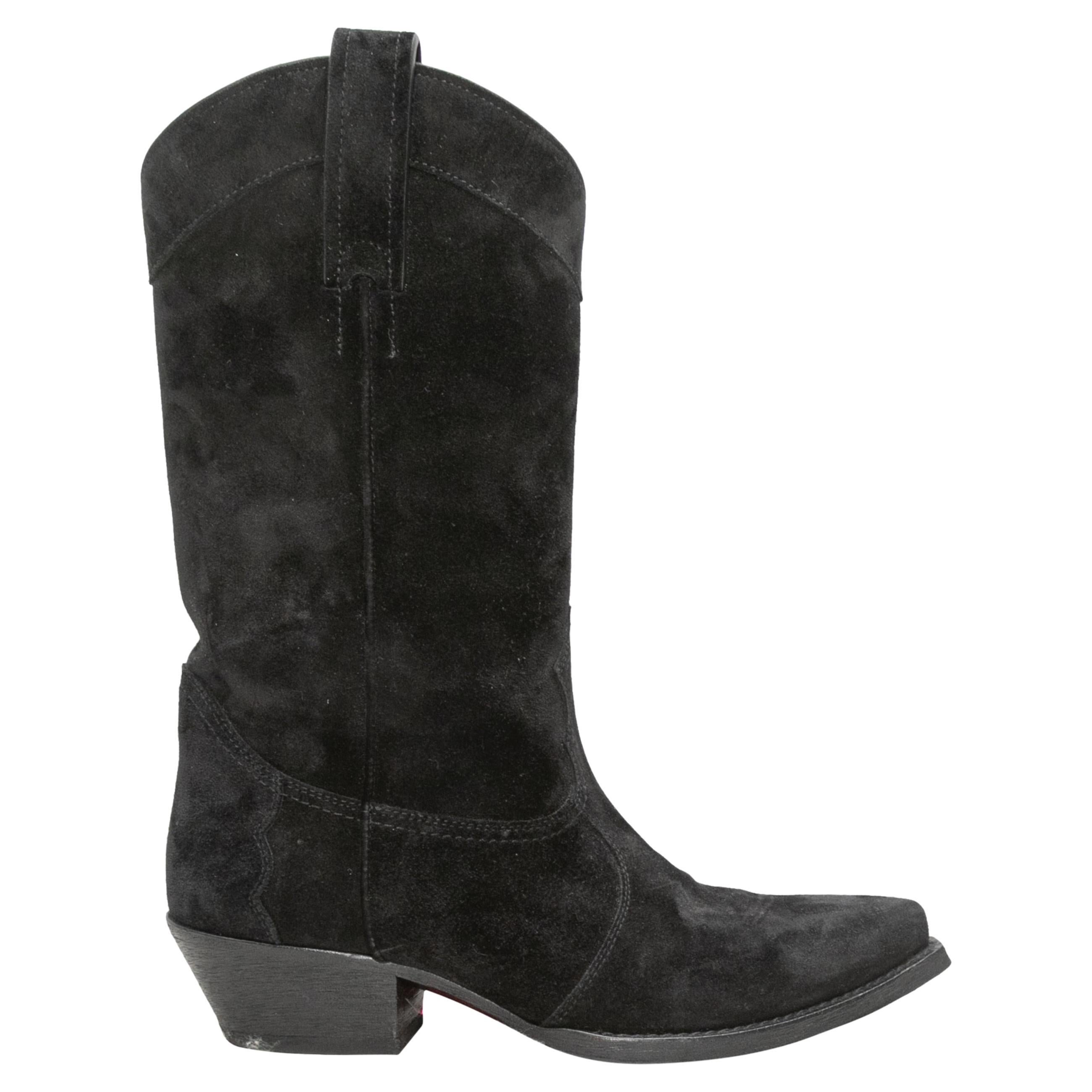 Black Saint Laurent Suede Pointed-Toe Western Boots Size 37.5 For Sale