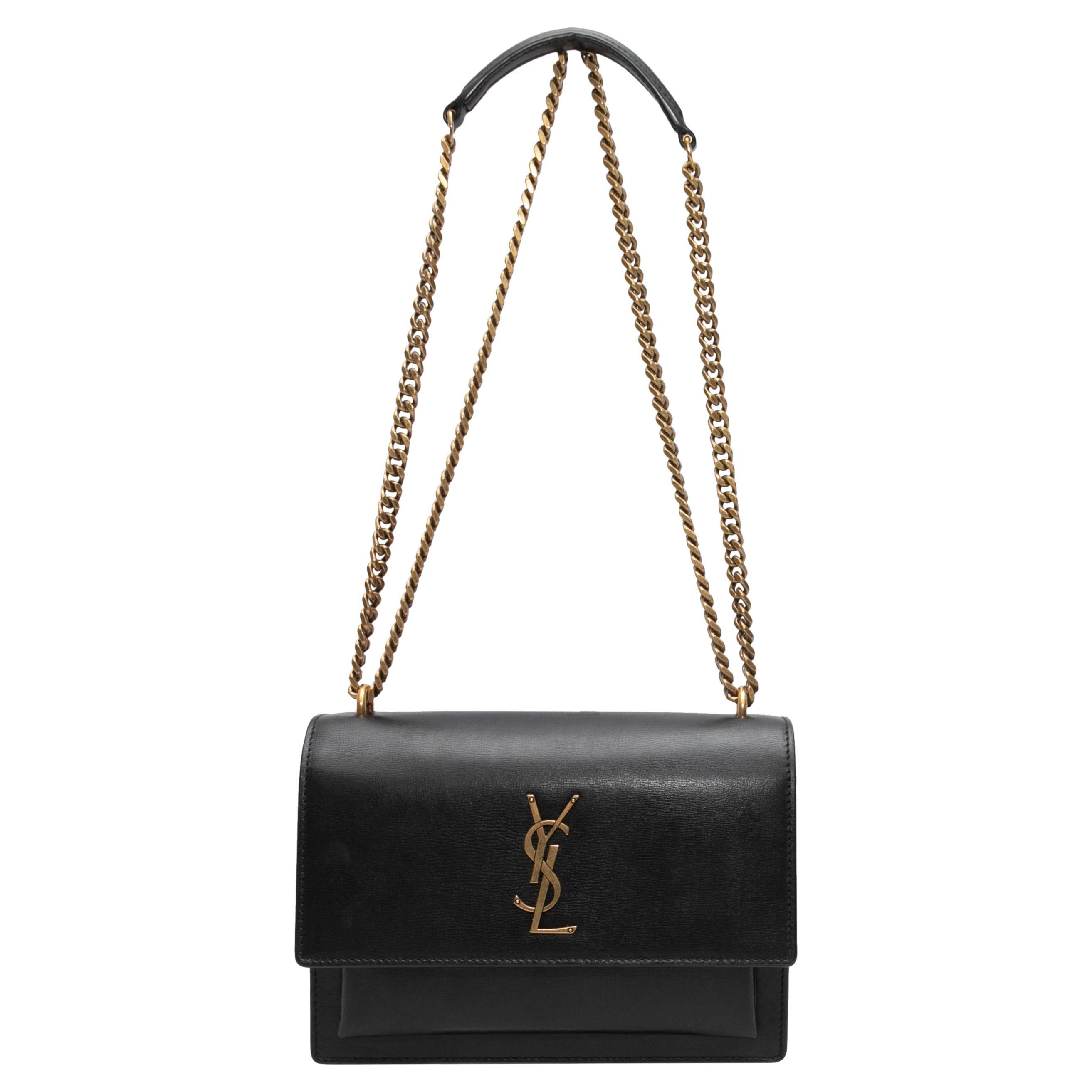 Bolso Negro Saint Laurent Sunset Cadena Mediana en venta