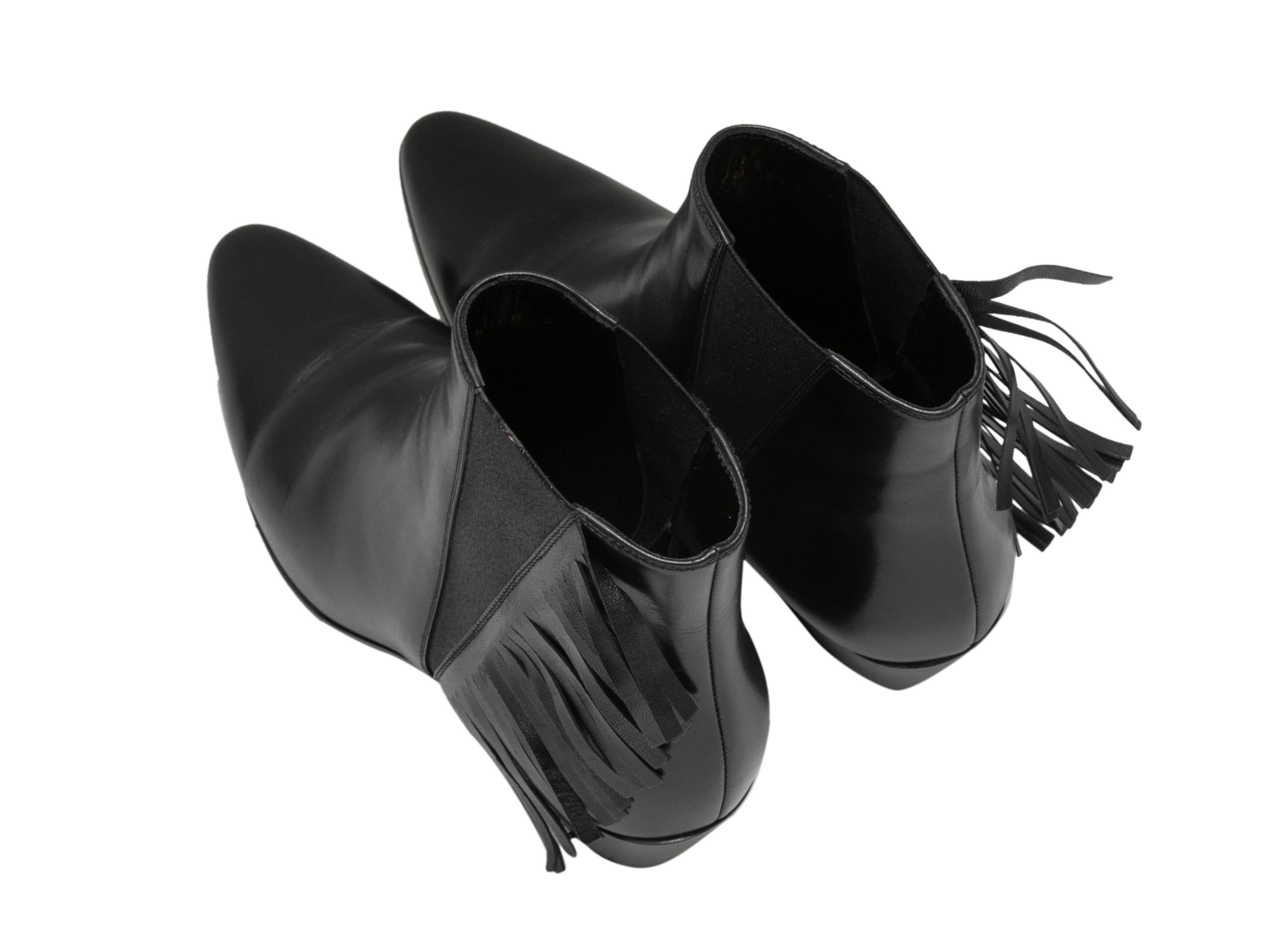 Noir Black Saint Laurent Fringe Ankle Boots Size 37.5 en vente