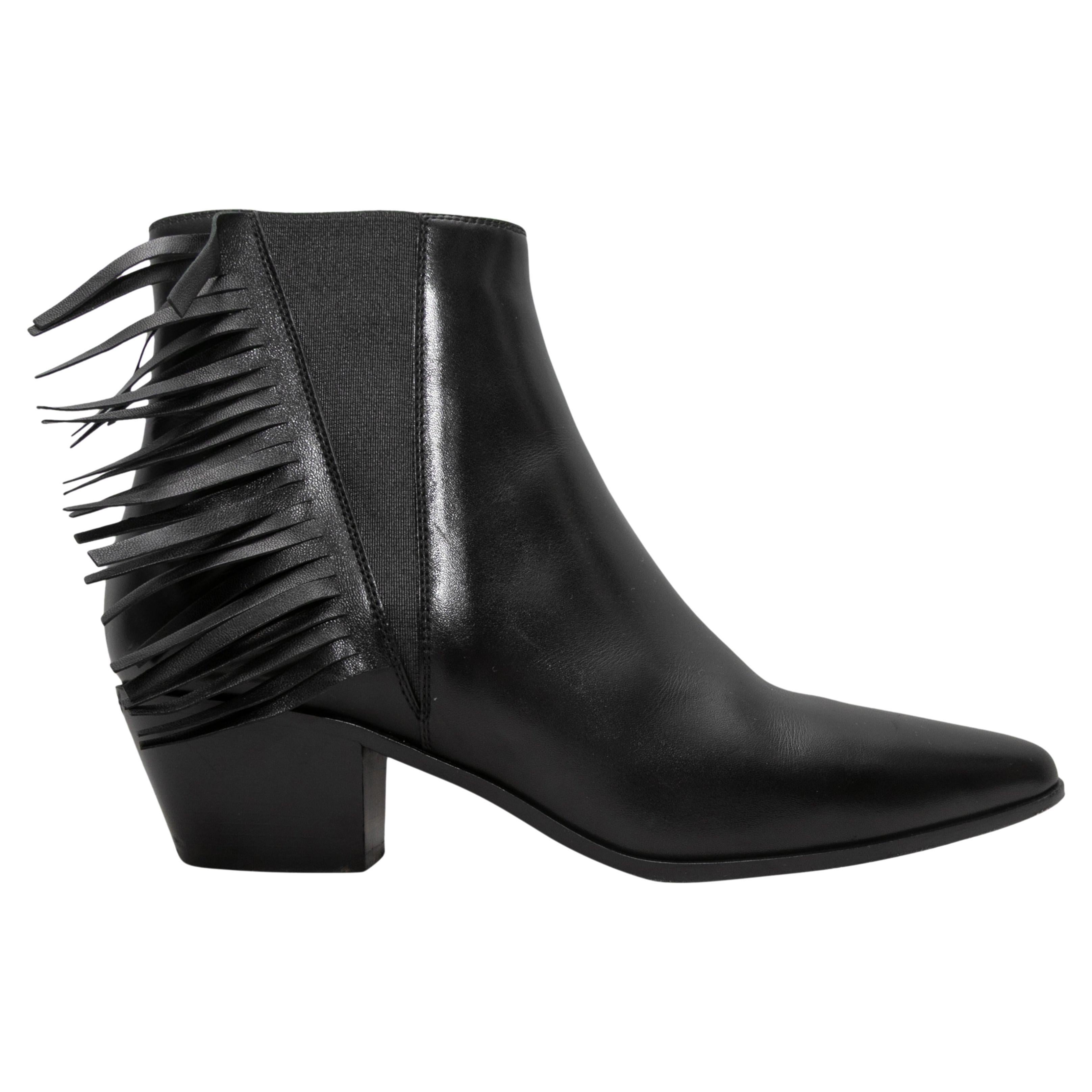 Black Saint Laurent Fringe Ankle Boots Size 37.5 en vente