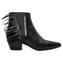 Black Saint Laurent Wyatt Fringe Ankle Boots Size 37.5