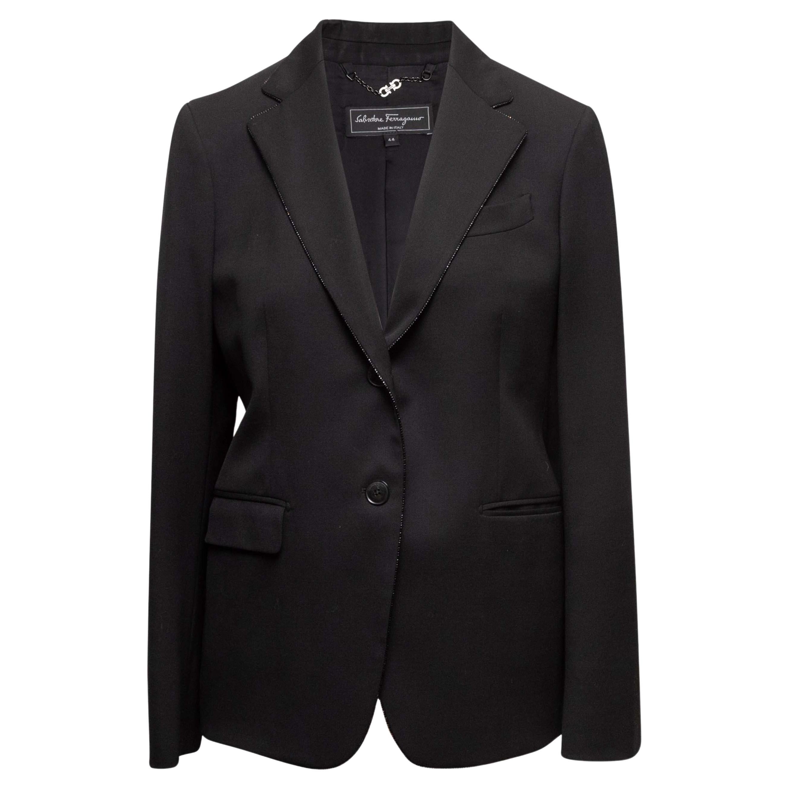 Black Salvatore Ferragamo Virgin Wool Bead-Trimmed Blazer