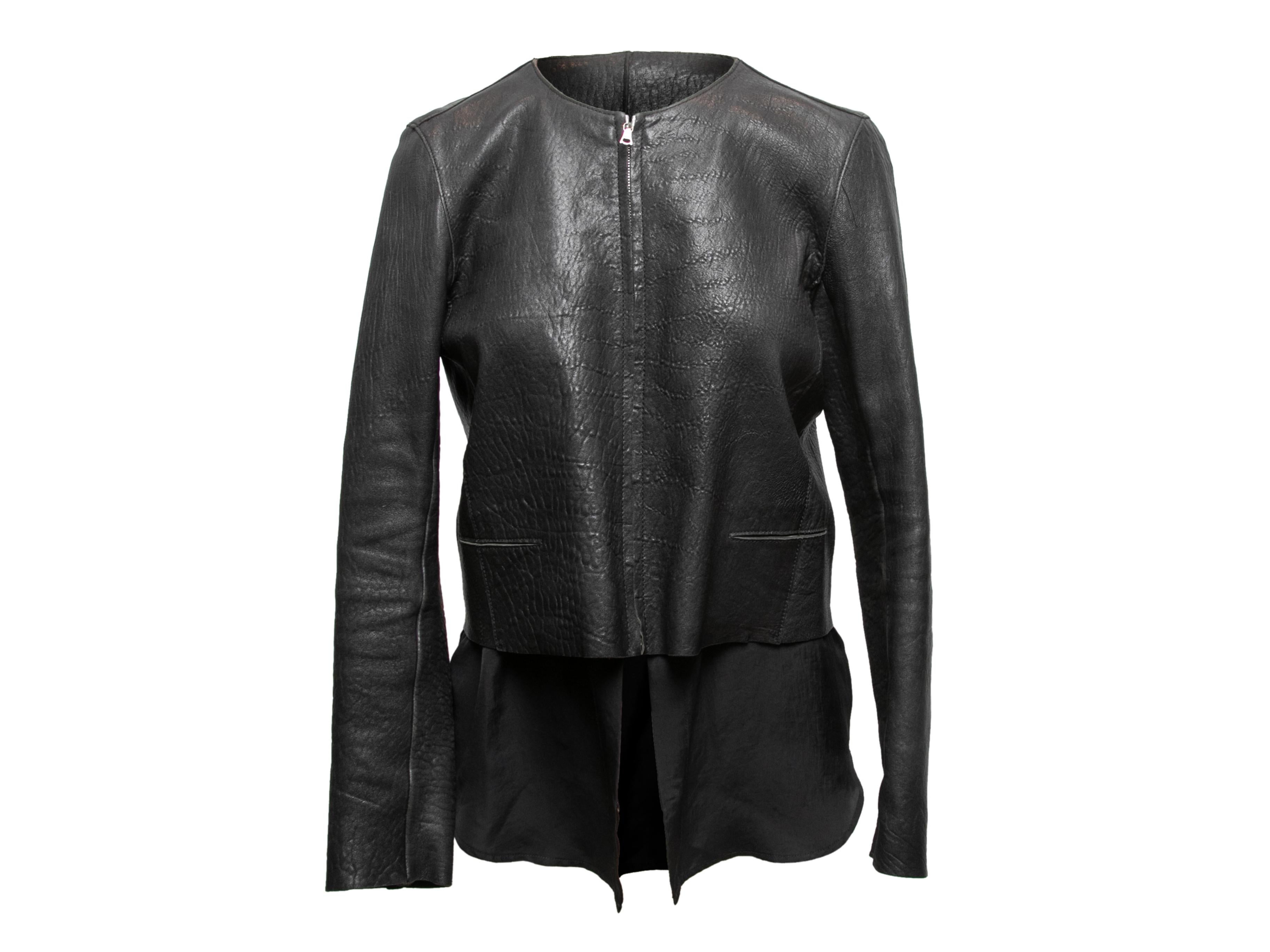 Black Sandro Layered Leather Jacket Size 2 1