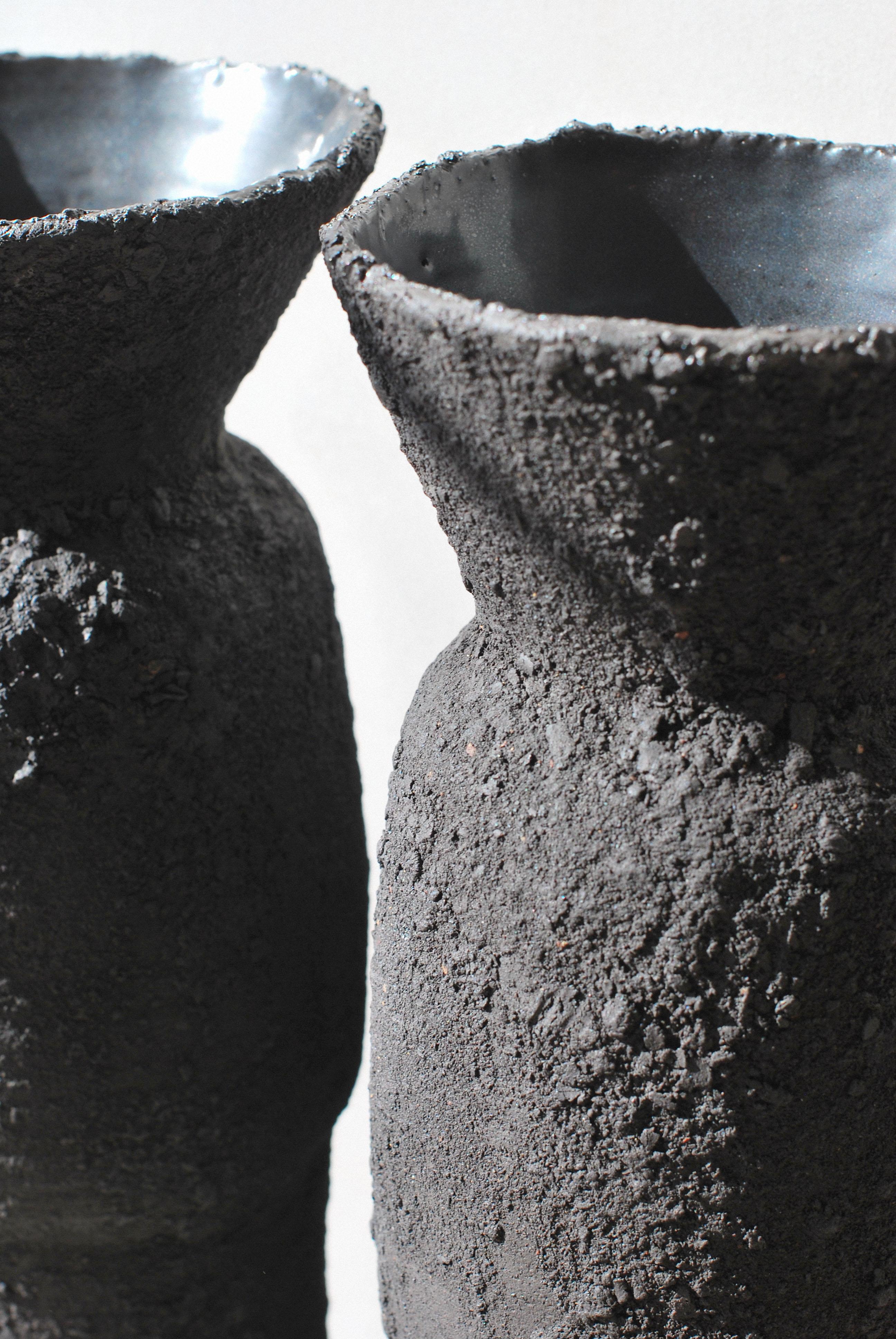 Contemporary Black Sandstone Vessel Vase by Moïo Studio For Sale