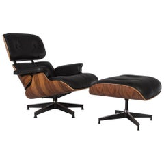 Black and Santos Herman Miller Original Eames Tall Lounge Chair and Ottoman