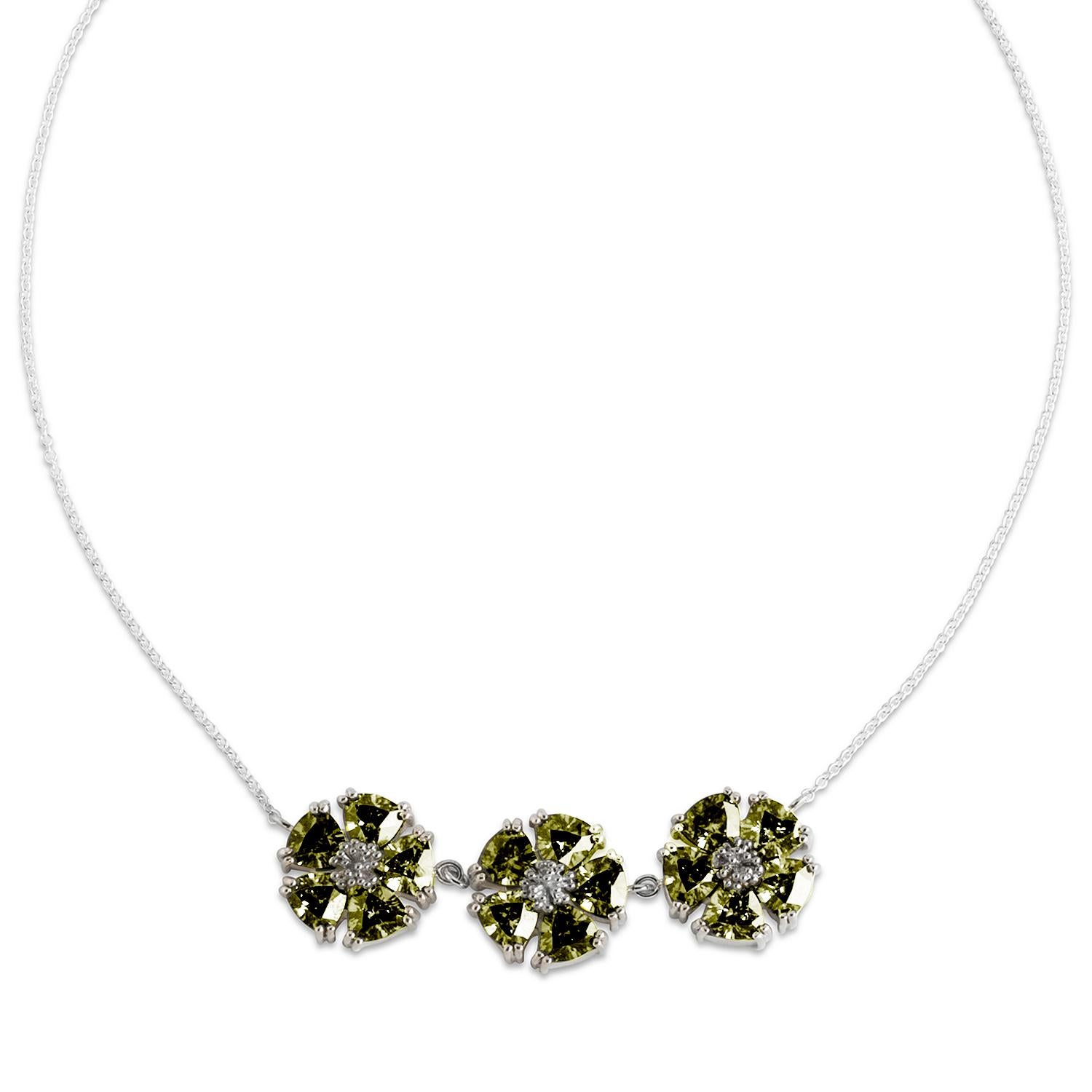 Trillion Cut Black Sapphire 123 Blossom Stone Necklace For Sale