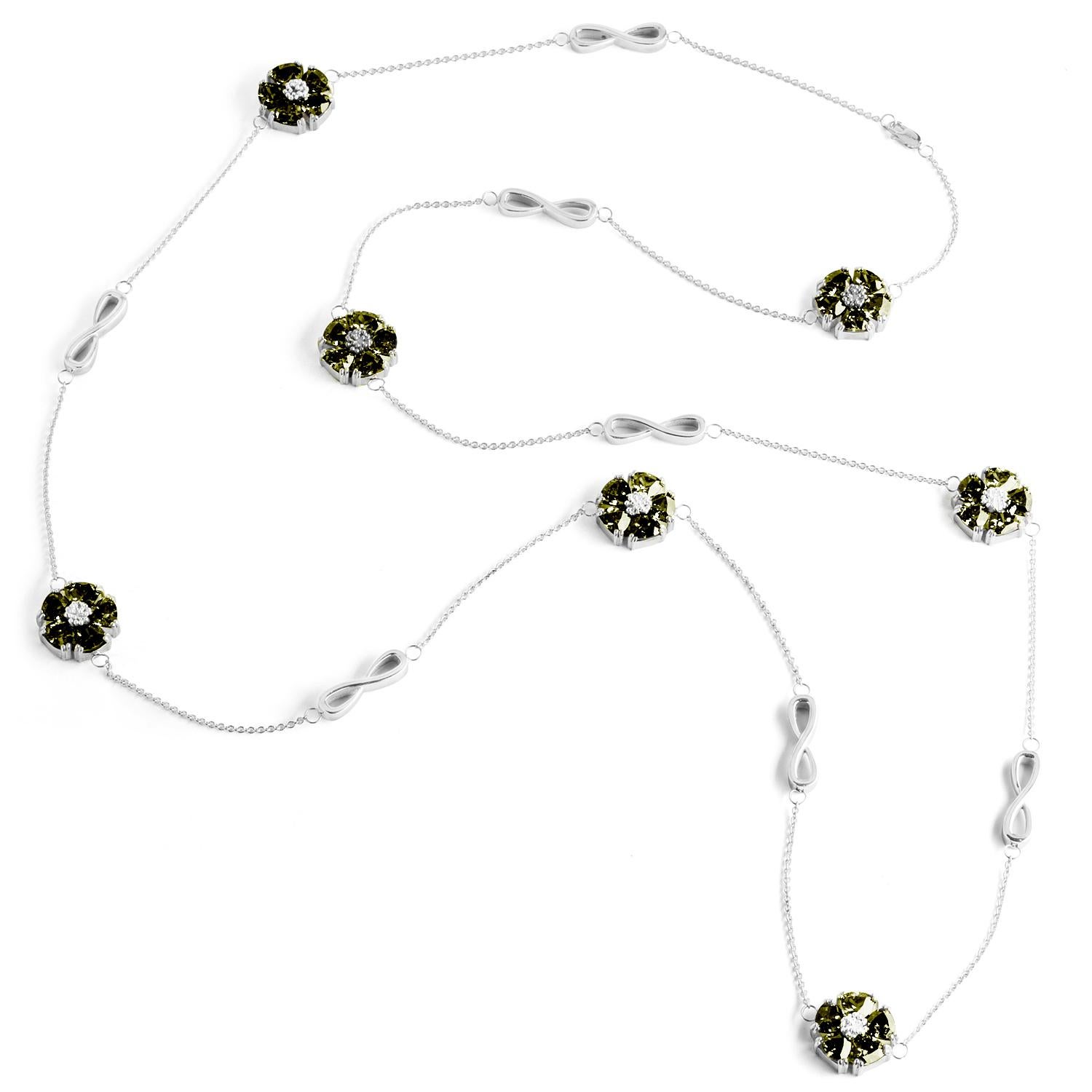 Trillion Cut Black Sapphire Blossom Stone and Infinity Lariat Necklace For Sale