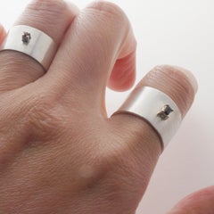 Black Sapphire 9K Gold Sterling Silver Wide Ring, US7.25