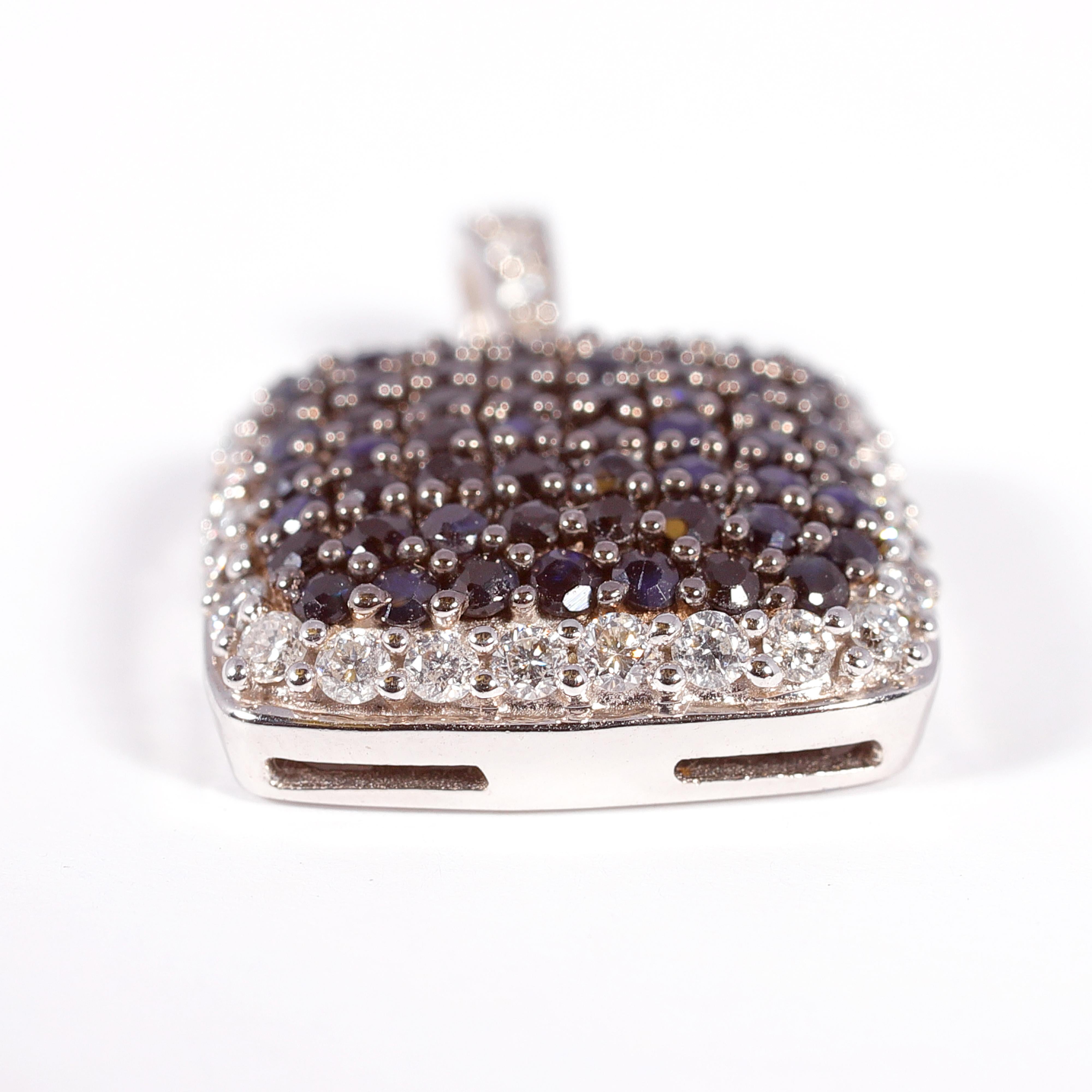 White Gold Black Sapphire Diamond Pendant In Good Condition For Sale In Dallas, TX