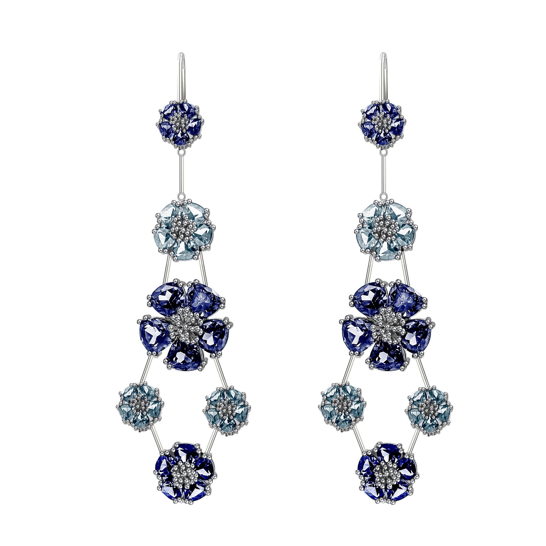Designed in NYC

.925 Sterling Silver 6 x 7mm, 10 mm and 15 mm White Topaz and Black Spinel Blossom Double-Tier Chandelier Earrings. No matter the season, allow natural beauty to surround you wherever you go. Blossom double-tier chandelier earrings:
