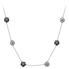 Black Spinel and White Topaz Blossom Gentile Chain Necklace