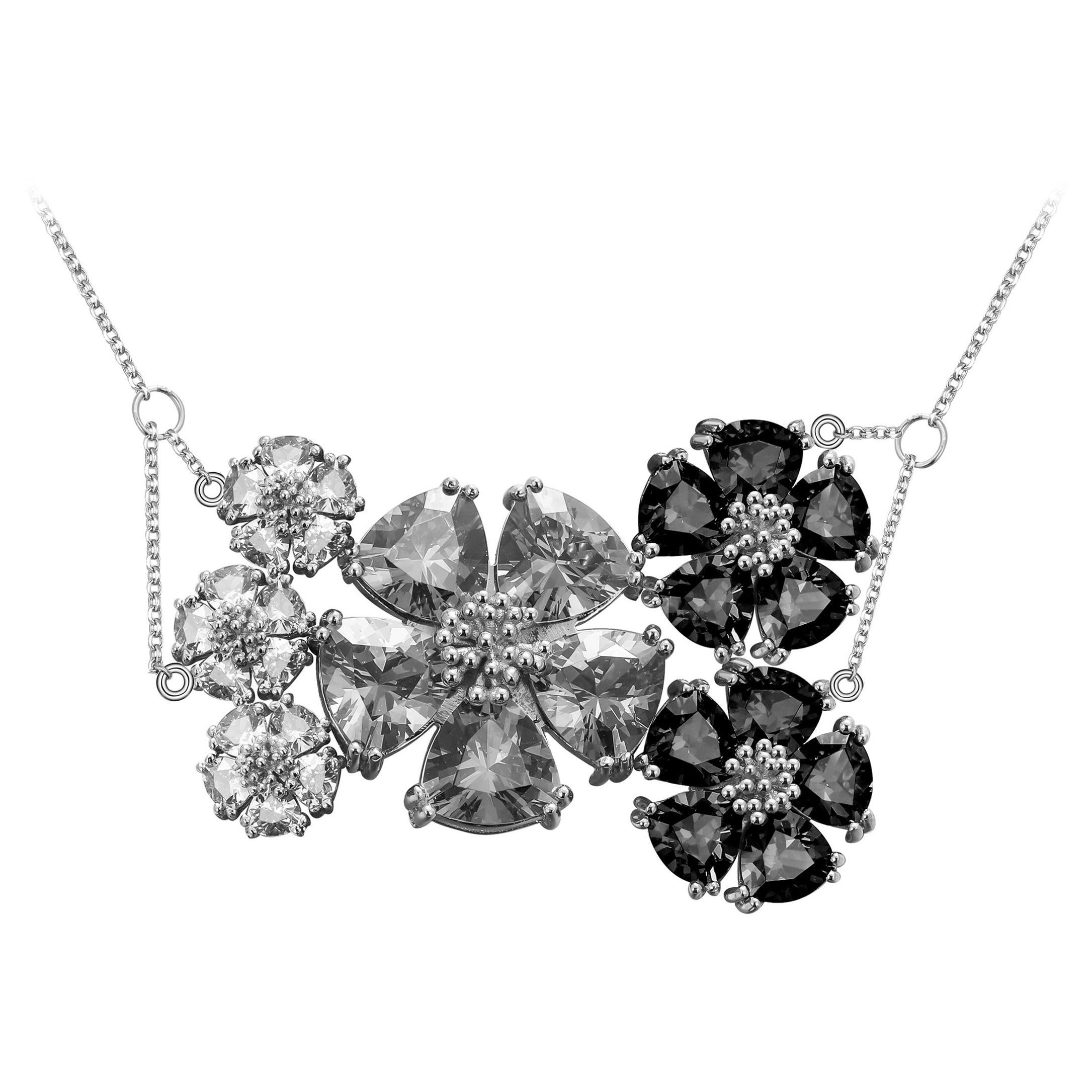 White Topaz, Gray and Black Spinel Blossom Renaissance Necklace For Sale