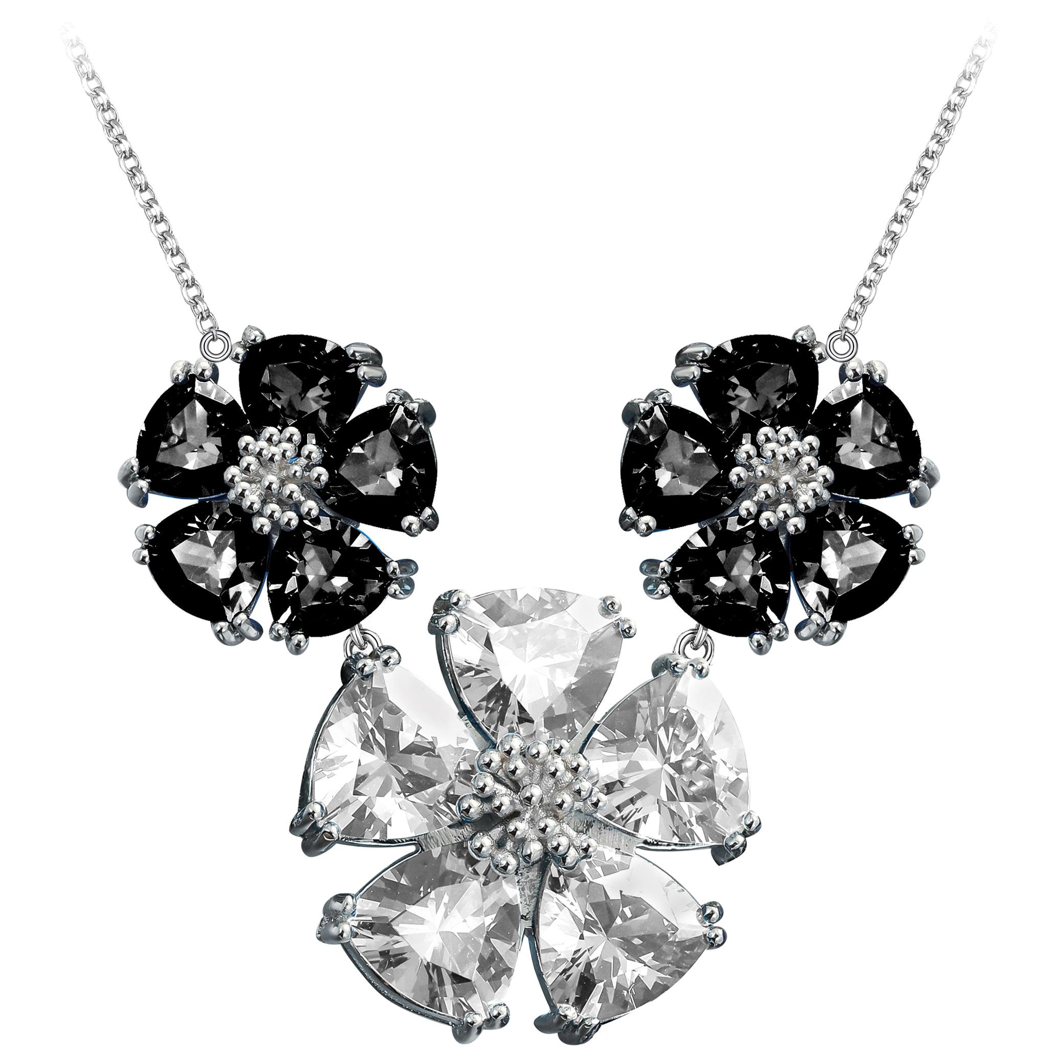 Black Sapphire and White Sapphire Blossom Triple Renaissance Necklace For Sale