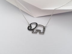 Black Sapphire and White Sapphire Elephant Necklace set in Silver Settings