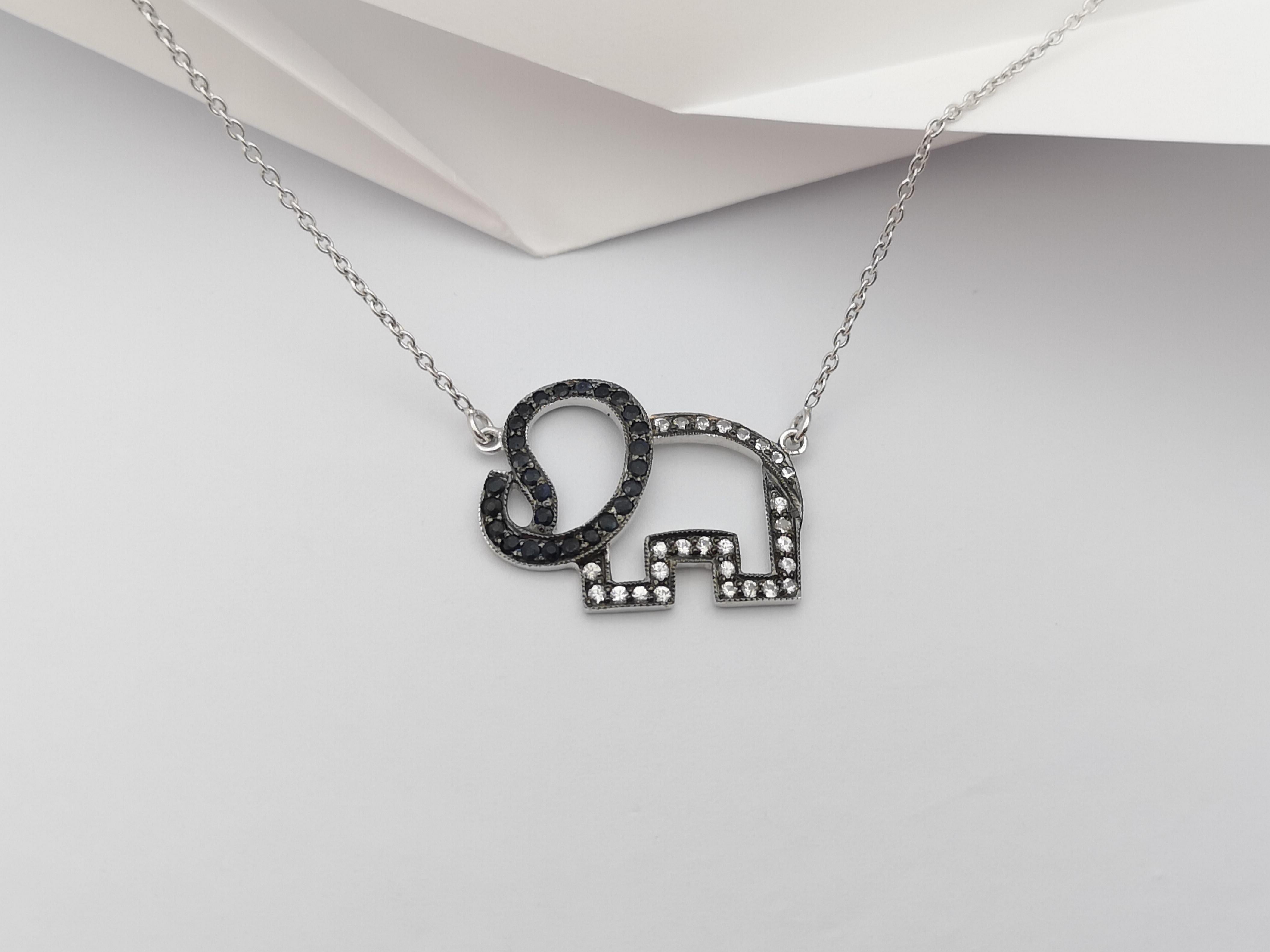 Contemporary Black Sapphire and White Sapphire Elephant Necklace set in Silver Settings For Sale